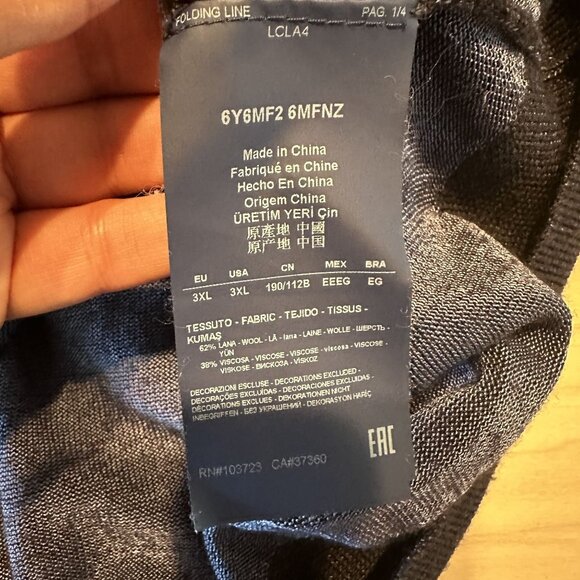 ARMANI Jeans Dark Blue V-Neck Long Sleeve Wool Blend Knit Sweater Men's 3XL - Picture 6 of 8